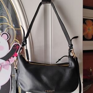 Black Leather Shoulder Bag with Gold Hardware